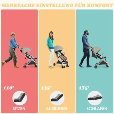 cărucior pliabil de călătorie buggy cu backrest reglabil & transport pentru copii decapotabil cu cupa gri