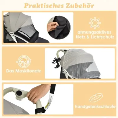 cărucior pliabil de călătorie buggy cu backrest reglabil & transport pentru copii decapotabil cu cupa gri
