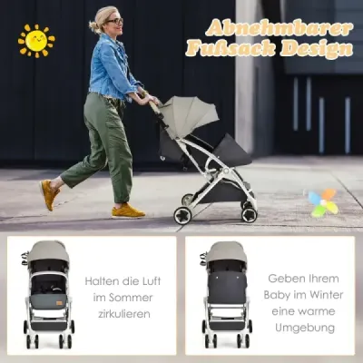 cărucior pliabil de călătorie buggy cu backrest reglabil & transport pentru copii decapotabil cu cupa gri