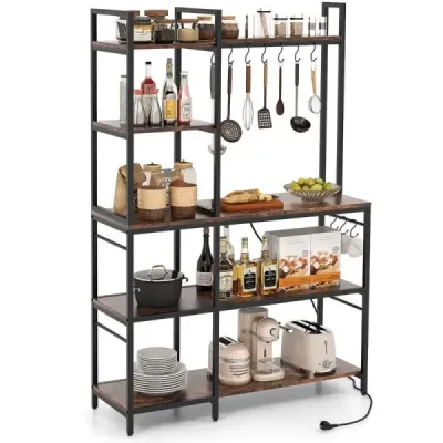 Rafturi de bucătărie Stand raft cu prize 5 etaje Rack cu microunde cu rafturi 107 x 37 x 160 cm Rustic Brown