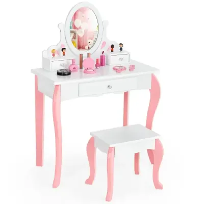 Costay Kinder Schminktisch mit Hocker Prinzessin Frisiertisch mit 3 Schublade & Spiegel Weiß