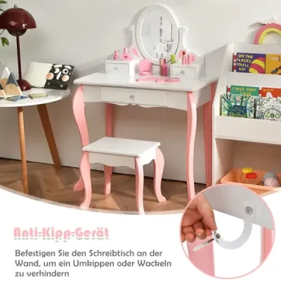 Costay Kinder Schminktisch mit Hocker Prinzessin Frisiertisch mit 3 Schublade & Spiegel Weiß