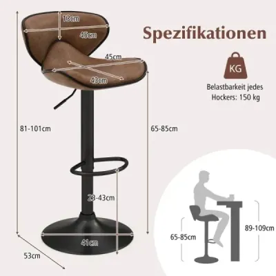 2 seturi Bar rotativ Stool cu backrest & picioare scaune bar Seat Stool Rustic Brown