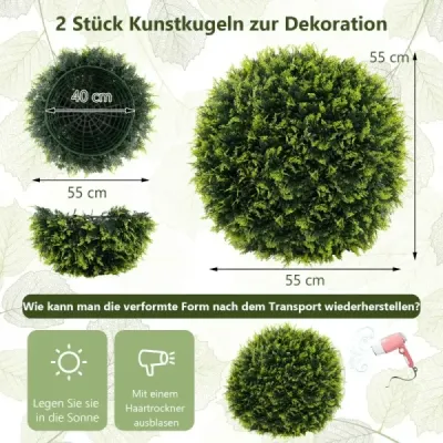2er Buchsbaumkugel 52 cm Buchsbaum Kugel Zedern UV-rezistent de tăiere Planta de arta verde