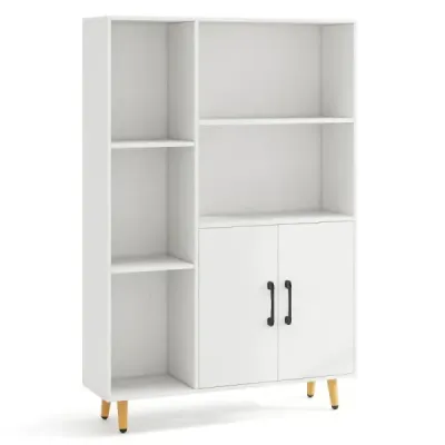 Librărie albă cu uşi şi compartimente deschise 80 x 23,5 x 119 cm