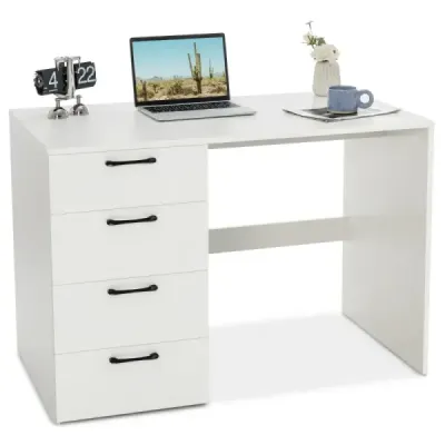 Birou modern cu 4 sertare Home Office masa calculator 110 x 60 x 76 cm alb