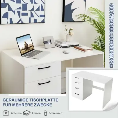 Birou modern cu 4 sertare Home Office masa calculator 110 x 60 x 76 cm alb