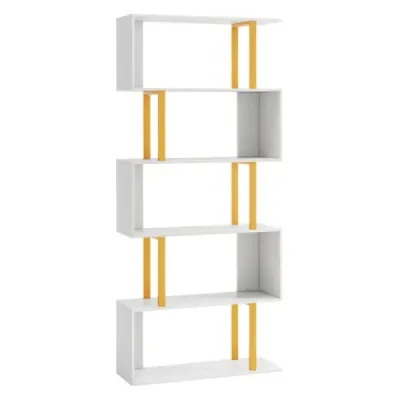 Raft de carte White Stand raft cu 5 nivele în formă de S raft liber 70 x 24 x 157 cm