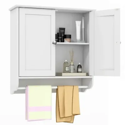 Dulap baie agățat cu suport prosop dulap baie 60 x 21 x 61 cm Alb