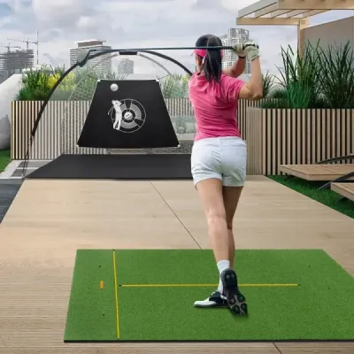 Mat impact Golf 2 ceaiuri de cauciuc & 2 bare de aliniere & 6 pozitii de impact 152 x 117 cm grosime 32 mm