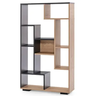 120cm Bookcase cu 9 compartimente separator cameră Standregal negru geometric și lemn