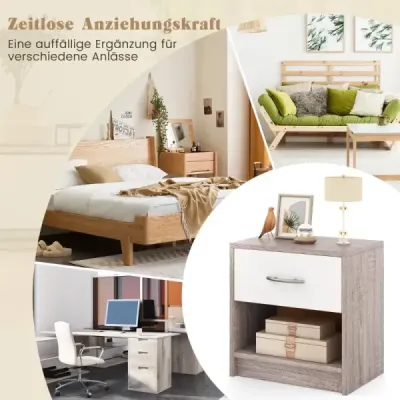 Tabel lateral mic cu compartiment deschis 38,5 x 28 x 40,5 cm gri deschis + alb
