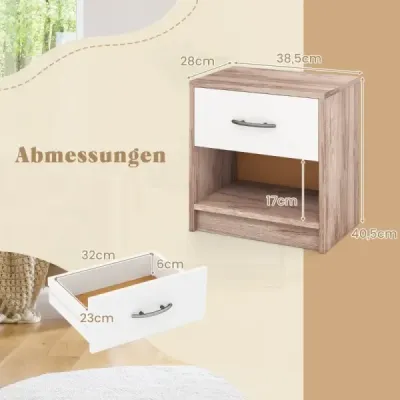 Tabel lateral mic cu compartiment deschis 38,5 x 28 x 40,5 cm stejar + Alb