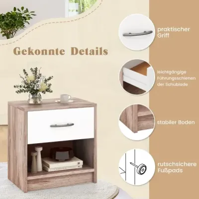 Tabel lateral mic cu compartiment deschis 38,5 x 28 x 40,5 cm stejar + Alb