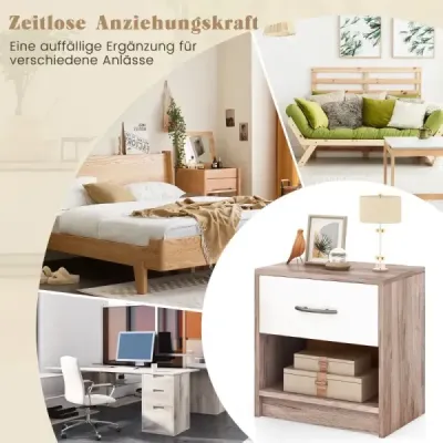 Tabel lateral mic cu compartiment deschis 38,5 x 28 x 40,5 cm stejar + Alb