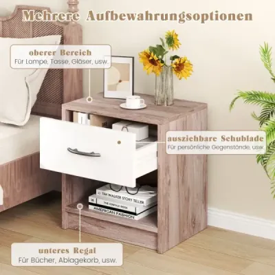 Tabel lateral mic cu compartiment deschis 38,5 x 28 x 40,5 cm stejar + Alb