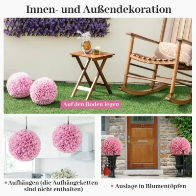 2er Buchsbaumkugel - bile decorative rezistente la UV Ø28 cm Rosa