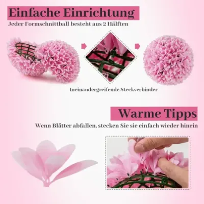 2er Buchsbaumkugel - bile decorative rezistente la UV Ø28 cm Rosa