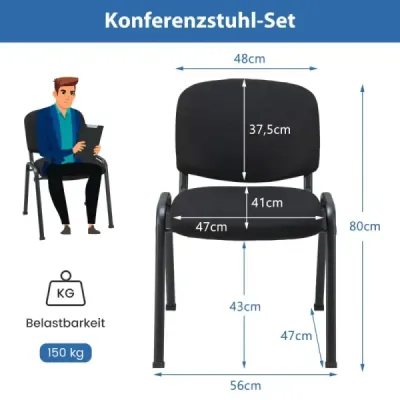 5 scaune de conferință stabilite Scaune de vizitator fixe, fără brațe Armless stivuitoare scaune negru