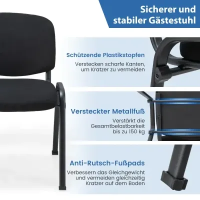 5 scaune de conferință stabilite Scaune de vizitator fixe, fără brațe Armless stivuitoare scaune negru