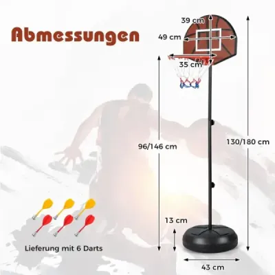 Copii baschet baschet cu dartboard & 6 darts baschet stand negru