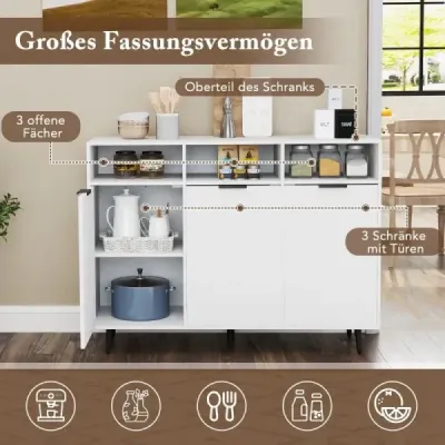 Sideboard din lemn dulap bucătărie cu 5 rafturi reglabile 120 x 40 x 90 cm Alb