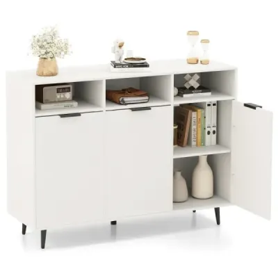 Sideboard din lemn dulap bucătărie cu 5 rafturi reglabile 120 x 40 x 90 cm Alb