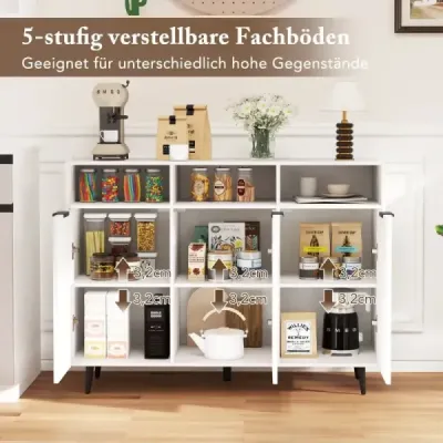Sideboard din lemn dulap bucătărie cu 5 rafturi reglabile 120 x 40 x 90 cm Alb