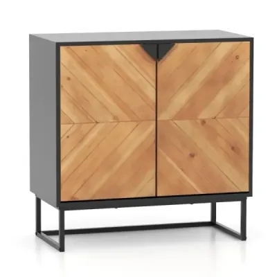 Sideboard cu 2 usi dulap bucatarie cu raft bufet modern cu picioare metalice 80 x 40 x 80 cm Negru