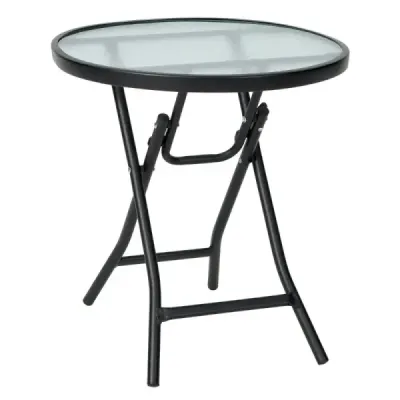 Masa de sticla rotunda cu masa de sticla temperata 46.5 x 46.5 x 47.5 cm Negru
