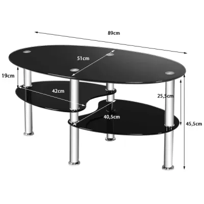 3 nivele masă de sticlă cu design oval moderne trei etape raft negru
