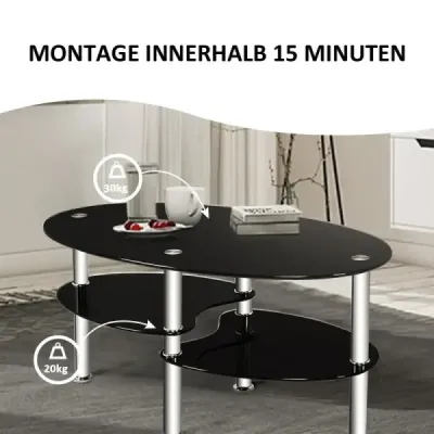 3 nivele masă de sticlă cu design oval moderne trei etape raft negru