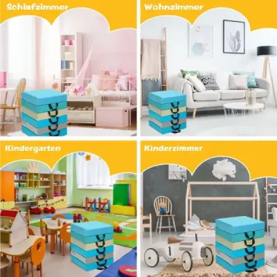 6 set copii perna scaun cu mâner perna de jos cu fermoar pătrat albastru deschis