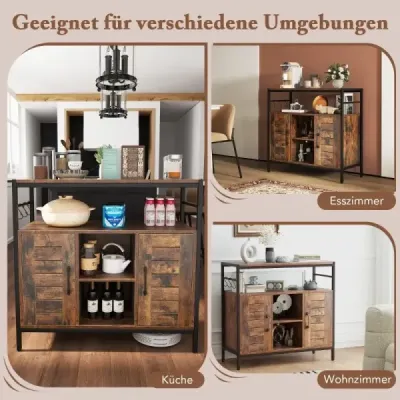 Dulap tip bufet cu 2 usi si compartimente deschise & rafturi reglabile & 3 cârlige lateral
