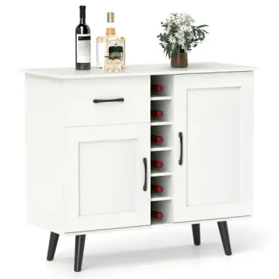 Sideboard cu 6 sticle Rack vin & sertar & 2 usi Modern bar vin dulap alb