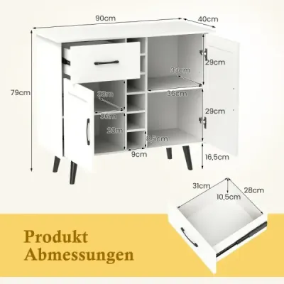 Sideboard cu 6 sticle Rack vin & sertar & 2 usi Modern bar vin dulap alb