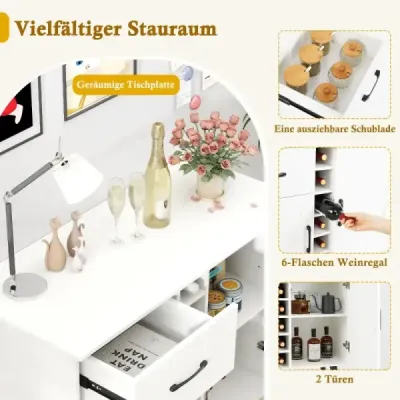 Sideboard cu 6 sticle Rack vin & sertar & 2 usi Modern bar vin dulap alb