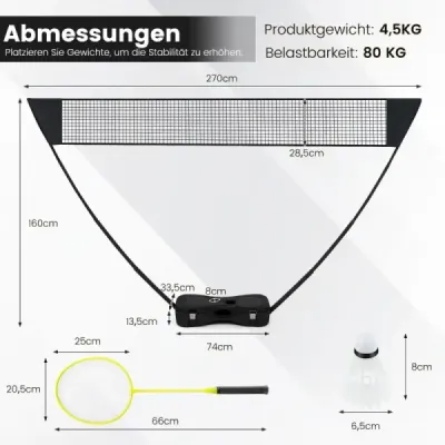 Badminton putere stand portabil pana joc minge cu lilieci complet Badminton Set negru