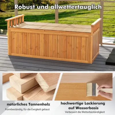 Banc de depozitare a lemnului exterior cu brat & capac 2 banc de scaune cu spatiu de depozitare