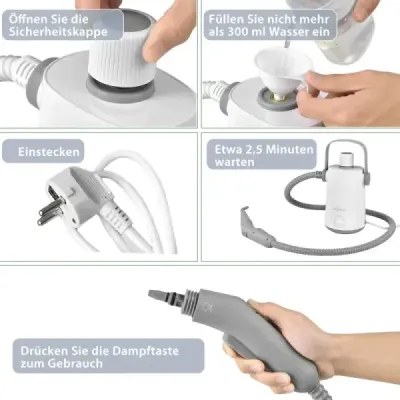 Masina de curatat cu aburi portabila fara abur cu 1000 W putere Grey