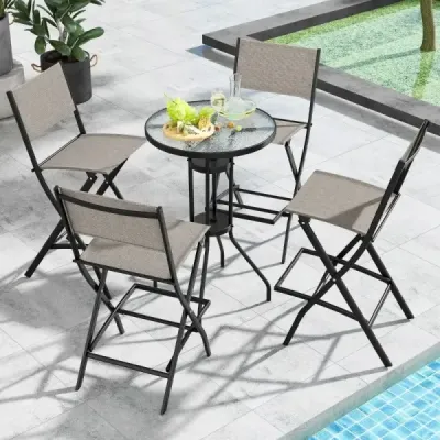 2 set scaun bar pliant în partea de sus contra cu backrest & tesatura respirabila cafea