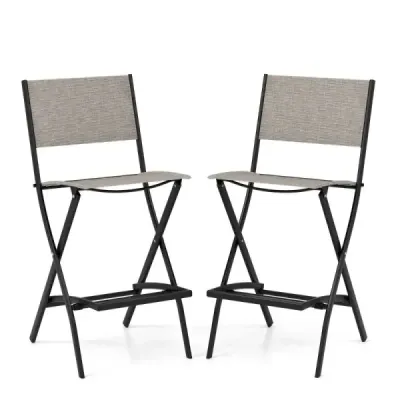 2 set scaun bar pliant în partea de sus contra cu backrest & tesatura respirabila cafea