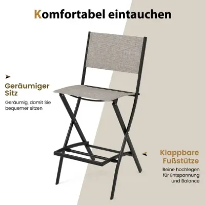 2 set scaun bar pliant în partea de sus contra cu backrest & tesatura respirabila cafea