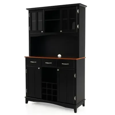 Dulap de bucatarie cu 3 sertare si rafturi de vinuri si rafturi deschise si worktop Negru