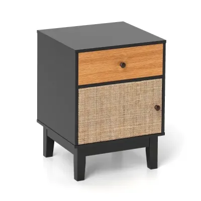 Masa Rattan Bedside cu sertar & dulap Masa de pat Masa stil Boho