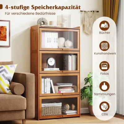 4 biblioteca etaj cu usi acrilice ecran dulap din bambus 69 x 34 x 140 cm maro