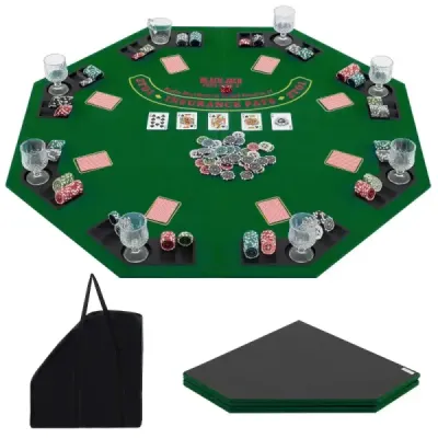 Poker mat 120 x 120 cm Texas Holdem Depozit de masă de poker pliabil pentru 8 jucători cu deţinători de băuturi Verde