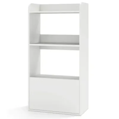 Raft de carte cu suport stand sertar cu 2 compartimente din lemn rack birou 55 x 29 x 105 cm Alb
