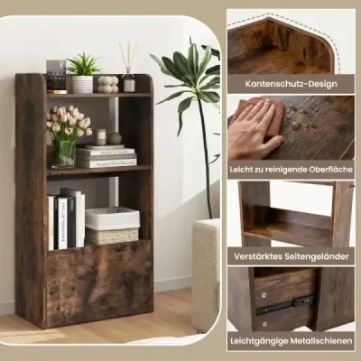 Bookcase cu sertar Stand raft cu 2 compartimente Raft de birou din lemn 55 x 29 x 105 cm Rustic Brown