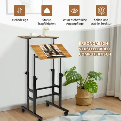 Înălţime mobilă în picioare birou reglabil scaun-steh birou negru + Walnut